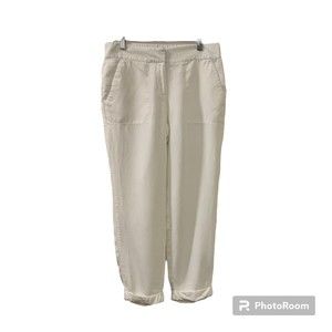 Ann Taylor Petite Womens White Mid Rise ElasticWaist Lyocell Cropped Pants Sz 4P